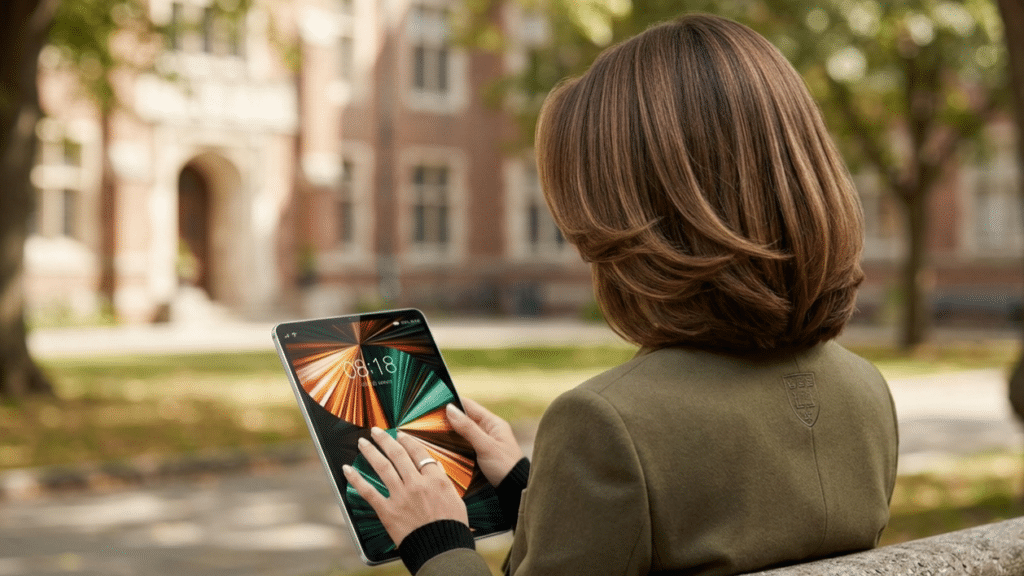 ProTabletX Review: student using the tablet on campus